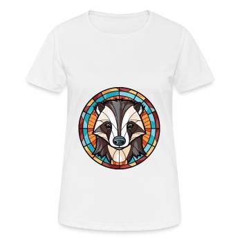 Badger Colorful Watercolor Animal Pet Illustration - Women's Breathable T-Shirt - white - Front - AI Model Female 172 dark (172cm)