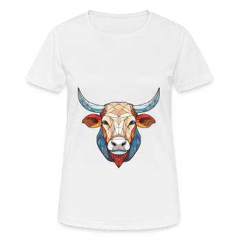 Bull Colorful Watercolor Animal Pet Illustration - Women's Breathable T-Shirt - white - Front - AI Model Female 172 dark (172cm)