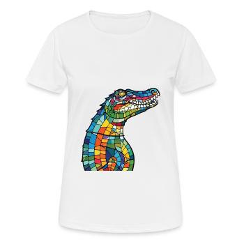 Crocodile Colorful Watercolor Animal Illustration - Women's Breathable T-Shirt - white - Front - AI Model Female 172 dark (172cm)