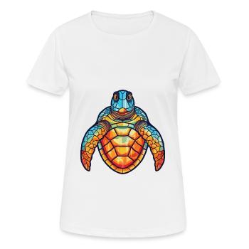 Sea Turtle Colorful Watercolor Animal Illustration - Women's Breathable T-Shirt - white - Front - AI Model Female 172 dark (172cm)