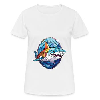 Shark Colorful Watercolor Animal Pet Illustration - Women's Breathable T-Shirt - white - Front - AI Model Female 172 dark (172cm)