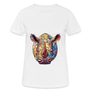 Rhinoceros Colorful Watercolor Animal Illustration - Women's Breathable T-Shirt - white - Front - AI Model Female 172 dark (172cm)