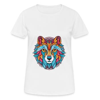 Wolf Colorful Watercolor Animal Pet Illustration - Women's Breathable T-Shirt - white - Front - AI Model Female 172 dark (172cm)