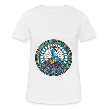 Pfau Buntes Aquarell Tier Illustration - Frauen T-Shirt atmungsaktiv - Weiß - Vorne - AI Model Female 172 dark (172cm)
