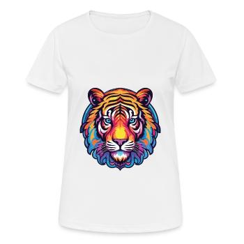 Tiger Colorful Watercolor Animal Pet Illustration - Women's Breathable T-Shirt - white - Front - AI Model Female 172 dark (172cm)