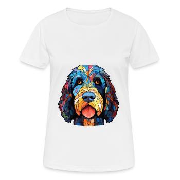 Barbet Dog Breed Colorful Watercolor Illustration - Women's Breathable T-Shirt - white - Front - AI Model Female 172 dark (172cm)