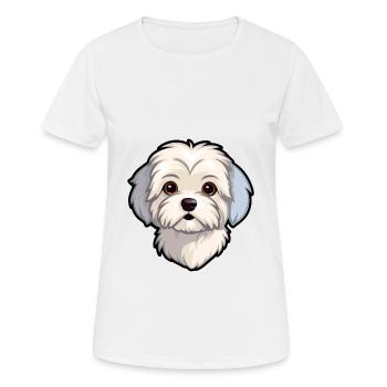 Chien maltais race Cartoon Kawaii Illustration - T-shirt respirant Femme - blanc - Devant - AI Model Female 172 dark (172cm)