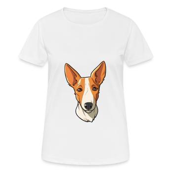 Ibizan Hound Dog Breed Cartoon Kawaii Illustration - Women's Breathable T-Shirt - white - Front - AI Model Female 172 dark (172cm)