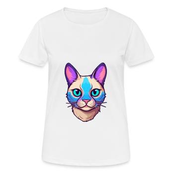 Siamesische Kurzhaarkatze Aquarell Karikatur Kawaii - Frauen T-Shirt atmungsaktiv - Weiß - Vorne - AI Model Female 172 dark (172cm)