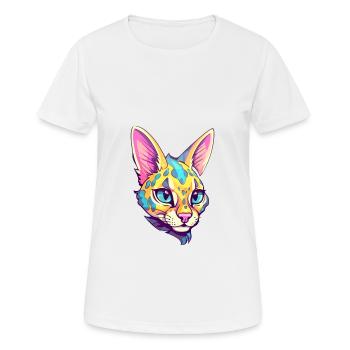 Savannah Katze Rasse Aquarell Karikatur Kawaii Haustier - Frauen T-Shirt atmungsaktiv - Weiß - Vorne - AI Model Female 172 dark (172cm)