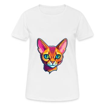 Chat abyssin à poil court aquarelle dessin animé Kawaii - T-shirt respirant Femme - blanc - Devant - AI Model Female 172 dark (172cm)