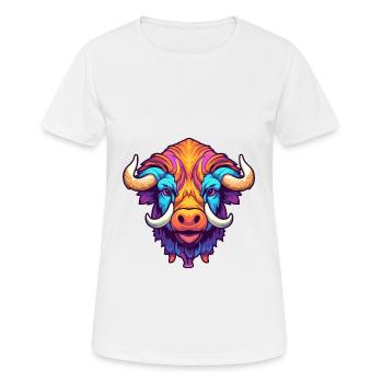 Buffalo Colorful Watercolor Cartoon Kawaii Animal - Women's Breathable T-Shirt - white - Front - AI Model Female 172 dark (172cm)