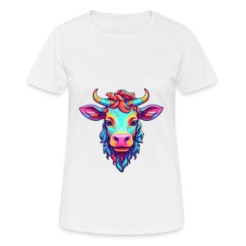 Vache Aquarelle Colorée Dessin Animé Kawaii Animal - T-shirt respirant Femme - blanc - Devant - AI Model Female 172 dark (172cm)