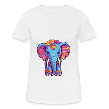 Elephant Colorful Watercolor Cartoon Kawaii Animal - Women's Breathable T-Shirt - white - Front - AI Model Female 172 dark (172cm)
