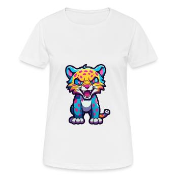 Jaguar Aquarelle Colorée Dessin Animé Kawaii Animal - T-shirt respirant Femme - blanc - Devant - AI Model Female 172 dark (172cm)