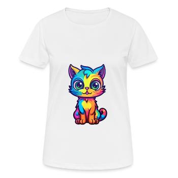 Katze buntes Aquarell Cartoon Kawaii Tier - Frauen T-Shirt atmungsaktiv - Weiß - Vorne - AI Model Female 172 dark (172cm)