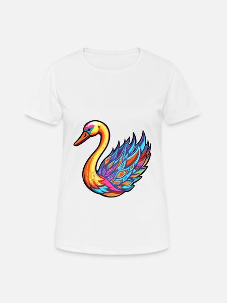 Cygne Aquarelle Colorée Dessin Animé Kawaii Animal - T-shirt respirant Femme - blanc