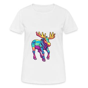Moose Colorful Watercolor Cartoon Kawaii Animal - Women's Breathable T-Shirt - white - Front - AI Model Female 172 dark (172cm)