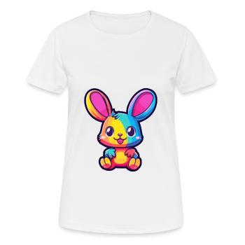 Rabbit Colorful Watercolor Cartoon Kawaii Animal - Women's Breathable T-Shirt - white - Front - AI Model Female 172 dark (172cm)