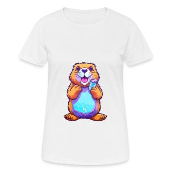 Beaver Colorful Watercolor Cartoon Kawaii Animal - Women's Breathable T-Shirt - white - Front - AI Model Female 172 dark (172cm)