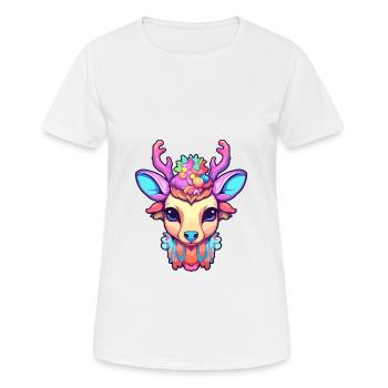 Cerf Aquarelle Colorée Dessin Animé Kawaii Animal - T-shirt respirant Femme - blanc - Devant - AI Model Female 172 dark (172cm)