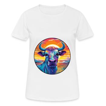 Bull Colorful Watercolor Cartoon Kawaii Animal - Women's Breathable T-Shirt - white - Front - AI Model Female 172 dark (172cm)