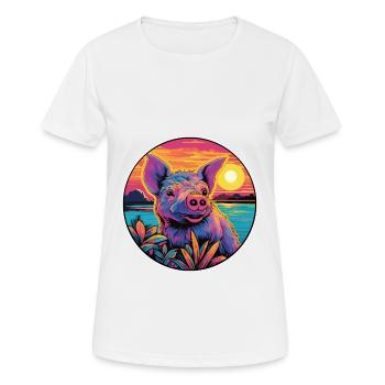 Boar Colorful Watercolor Cartoon Kawaii Animal - Women's Breathable T-Shirt - white - Front - AI Model Female 172 dark (172cm)