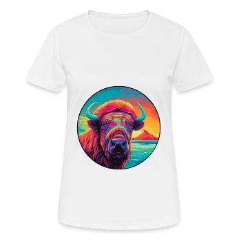 Buffalo Colorful Watercolor Cartoon Kawaii Animal - Women's Breathable T-Shirt - white - Front - AI Model Female 172 dark (172cm)