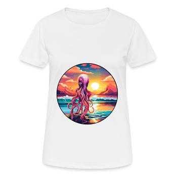 Squid Colorful Watercolor Cartoon Kawaii Animal - Women's Breathable T-Shirt - white - Front - AI Model Female 172 dark (172cm)