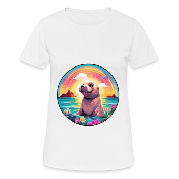 Seal Colorful Watercolor Cartoon Kawaii Animal - Women's Breathable T-Shirt - white - Front - AI Model Female 172 dark (172cm)