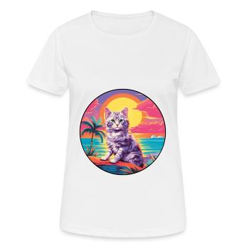 Katze buntes Aquarell Cartoon Kawaii Tier - Frauen T-Shirt atmungsaktiv - Weiß - Vorne - AI Model Female 172 dark (172cm)