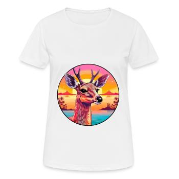 Cerf Aquarelle Colorée Dessin Animé Kawaii Animal - T-shirt respirant Femme - blanc - Devant - AI Model Female 172 dark (172cm)