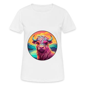 Yak Colorful Watercolor Cartoon Kawaii Animal - Women's Breathable T-Shirt - white - Front - AI Model Female 172 dark (172cm)