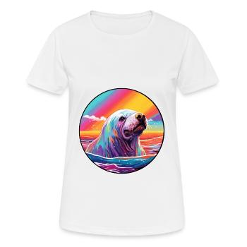 Walrus Colorful Watercolor Cartoon Kawaii Animal - Women's Breathable T-Shirt - white - Front - AI Model Female 172 dark (172cm)