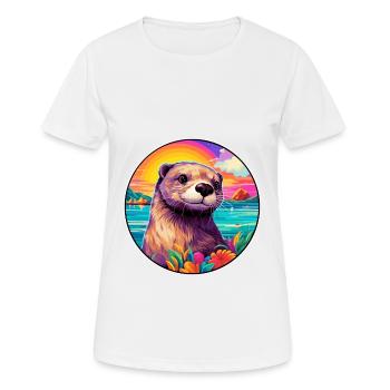 Otter Colorful Watercolor Cartoon Kawaii Animal - Women's Breathable T-Shirt - white - Front - AI Model Female 172 dark (172cm)