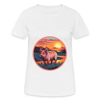 Boar Colorful Watercolor Cartoon Kawaii Animal - Women's Breathable T-Shirt - white - Front - AI Model Female 172 dark (172cm)