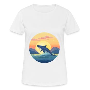 Blue Whale Colorful Watercolor Cartoon Kawaii Pet - Women's Breathable T-Shirt - white - Front - AI Model Female 172 dark (172cm)