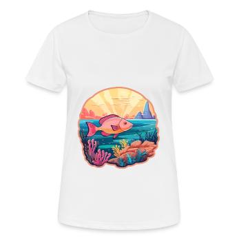 Coral Reef Fish Colorful Watercolor Cartoon Kawaii - Women's Breathable T-Shirt - white - Front - AI Model Female 172 dark (172cm)
