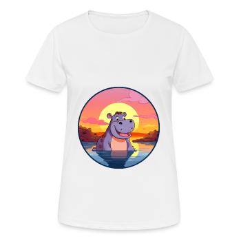 Hippo Colorful Watercolor Cartoon Kawaii Animal - Women's Breathable T-Shirt - white - Front - AI Model Female 172 dark (172cm)