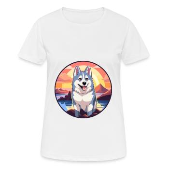 Husky Chien Aquarelle Colorée Dessin Animé Kawaii Pet - T-shirt respirant Femme - blanc - Devant - AI Model Female 172 dark (172cm)