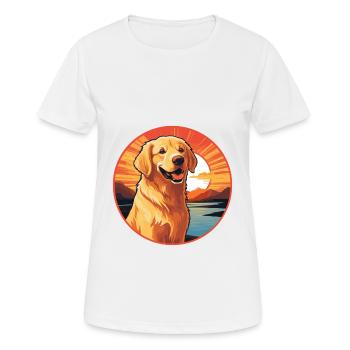Golden Retriever Hund Bunte Aquarell-Karikatur - Frauen T-Shirt atmungsaktiv - Weiß - Vorne - AI Model Female 172 dark (172cm)