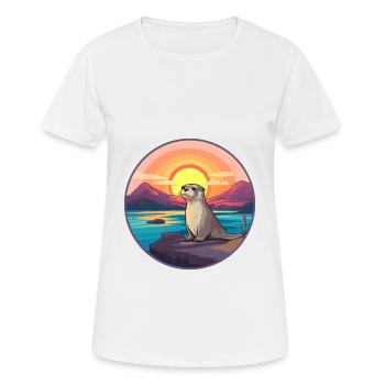 Otter Colorful Watercolor Cartoon Kawaii Animal - Women's Breathable T-Shirt - white - Front - AI Model Female 172 dark (172cm)