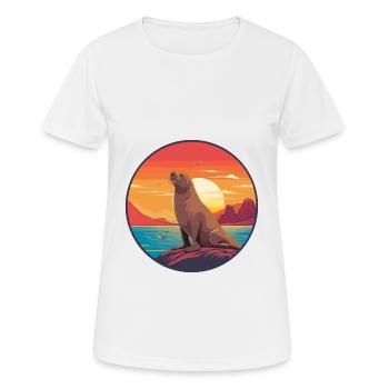 Lion de mer coloré aquarelle dessin animé kawaii animal - T-shirt respirant Femme - blanc - Devant - AI Model Female 172 dark (172cm)