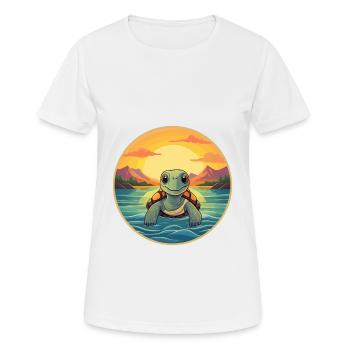 Turtle Colorful Watercolor Cartoon Kawaii Animal - Women's Breathable T-Shirt - white - Front - AI Model Female 172 dark (172cm)