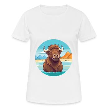 Bison Watercolor Cartoon Kawaii Clipart Animal - Women's Breathable T-Shirt - white - Front - AI Model Female 172 dark (172cm)