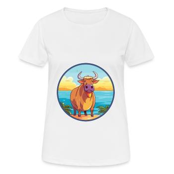 Bull Watercolor Cartoon Kawaii Clipart Animal - Women's Breathable T-Shirt - white - Front - AI Model Female 172 dark (172cm)