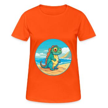 Caméléon aquarelle dessin animé Kawaii Clipart Animal - T-shirt respirant Femme - orange néon - Devant - AI Model Female 172 dark (172cm)