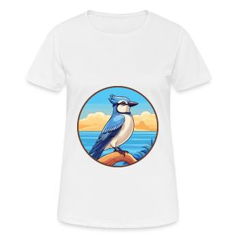 Blue Jay Bird Watercolor Cartoon Kawaii Animal Pet - Women's Breathable T-Shirt - white - Front - AI Model Female 172 dark (172cm)
