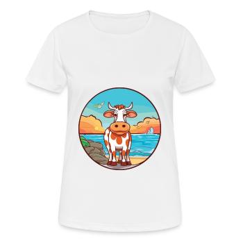 Cow Watercolor Cartoon Kawaii Clipart Animal - Women's Breathable T-Shirt - white - Front - AI Model Female 172 dark (172cm)