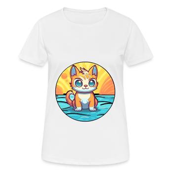 Chaton aquarelle dessin animé Kawaii Clipart Animal - T-shirt respirant Femme - blanc - Devant - AI Model Female 172 dark (172cm)